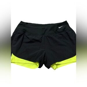 Nike Black and Neon Yellow Athletic Shorts